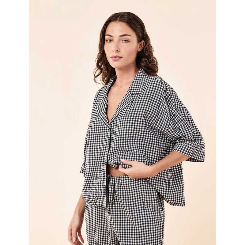 Papinelle Seersucker Gingham Ss Shirt And Fl Pant Pj image number 3